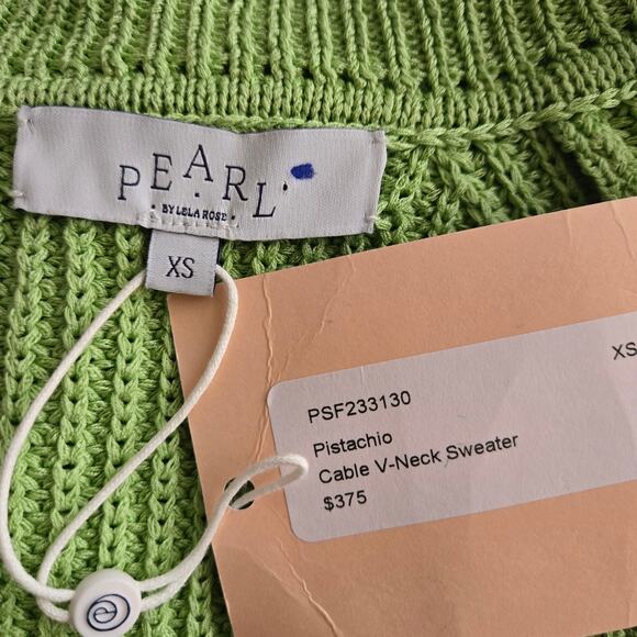 NEW Pearl By Lela Rose Cable V-Neck Sweater XS Pistachio Green Classic Layering - Picture 7 of 9